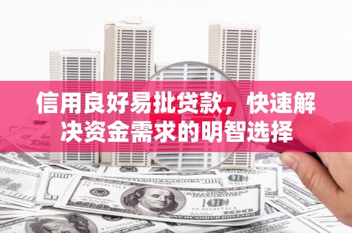 上街信用良好易批贷款，快速解决资金需求的明智选择